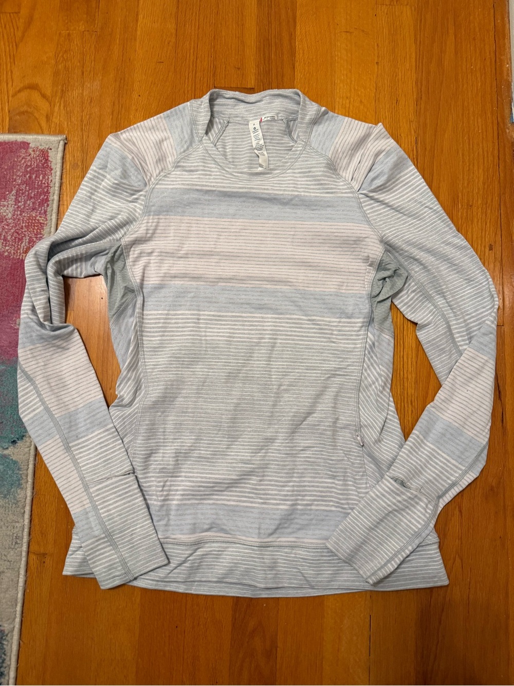 lululemon athletica Light Blue & White Striped Long-Sleeve Tee
